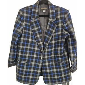Vintage requirements womens Blue plaid blazer with shoulder pads sz. 14 L/XL
